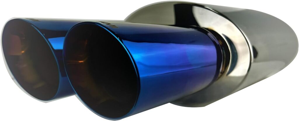 2.25 inch Inlet NETAMI NT-1042 Stainless steel Performance Muffler with Dual Double Wall 3 Blue Burnt Tip