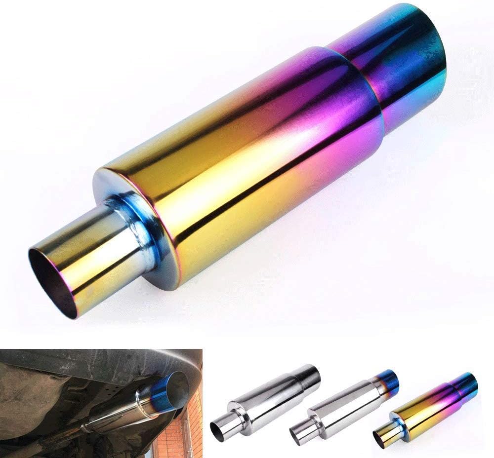 Exhaust Muffler,Universal Stainless Steel Exhaust Burnt Tip,14.8 inches Length,2 inches Inlet 3 inches Outlet,Neo Chrome