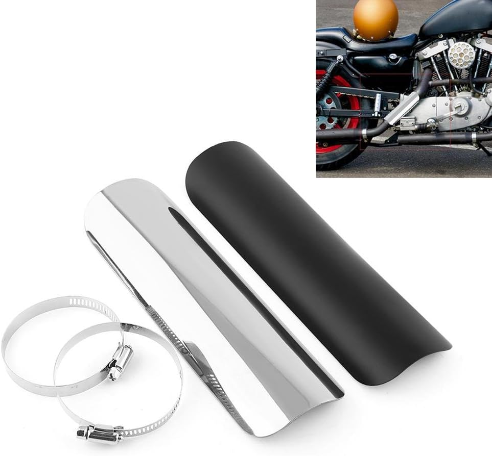 Exhaust Shield, Motorcycle Exhaust Pipe Heat-shield Muffler Staight Cover Universal Exhaust Muffler Pipe Heat Shield Cover Link Tube Protector Cover Heel Guard Assembly(Sliver)