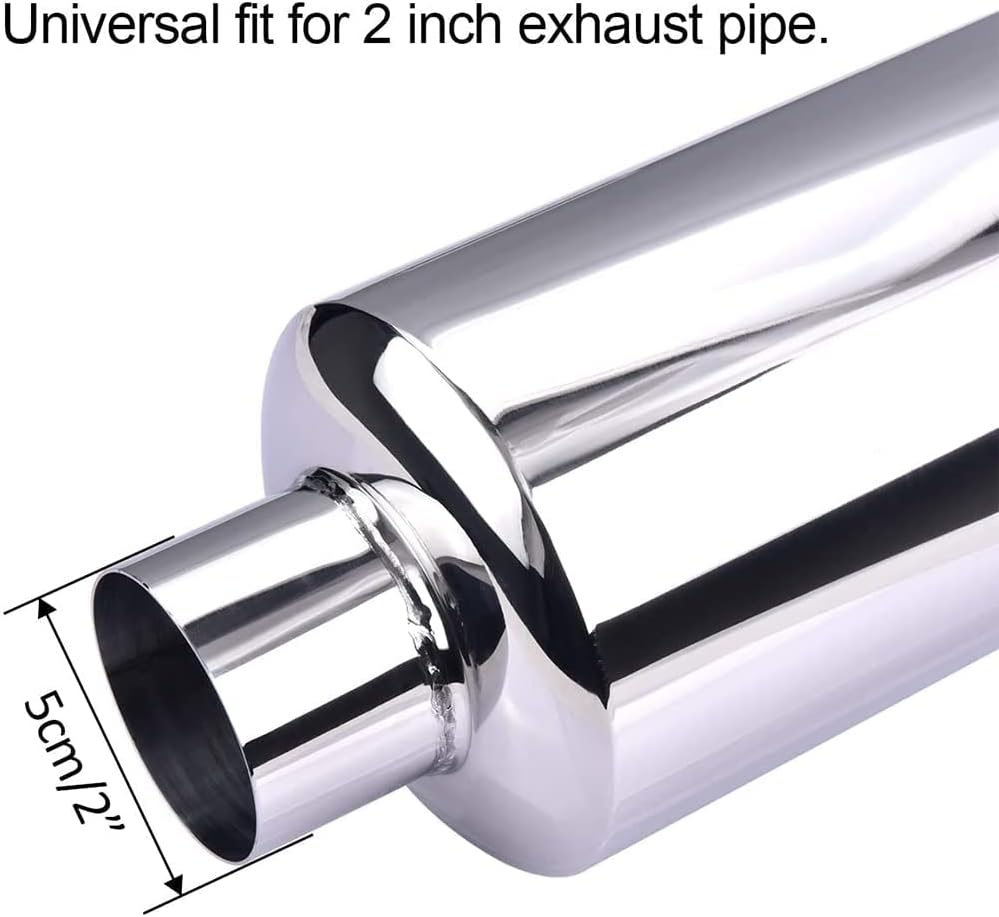 SPELAB Exhaust Muffler 2.0 Inch Inlet 3.0 Inch Outlet - Stainless Steel Exhaust Tip N1 Burnt Type for Universal Fitment on Most Cars, Sedans, and Trucks - 14.8” Overall Length