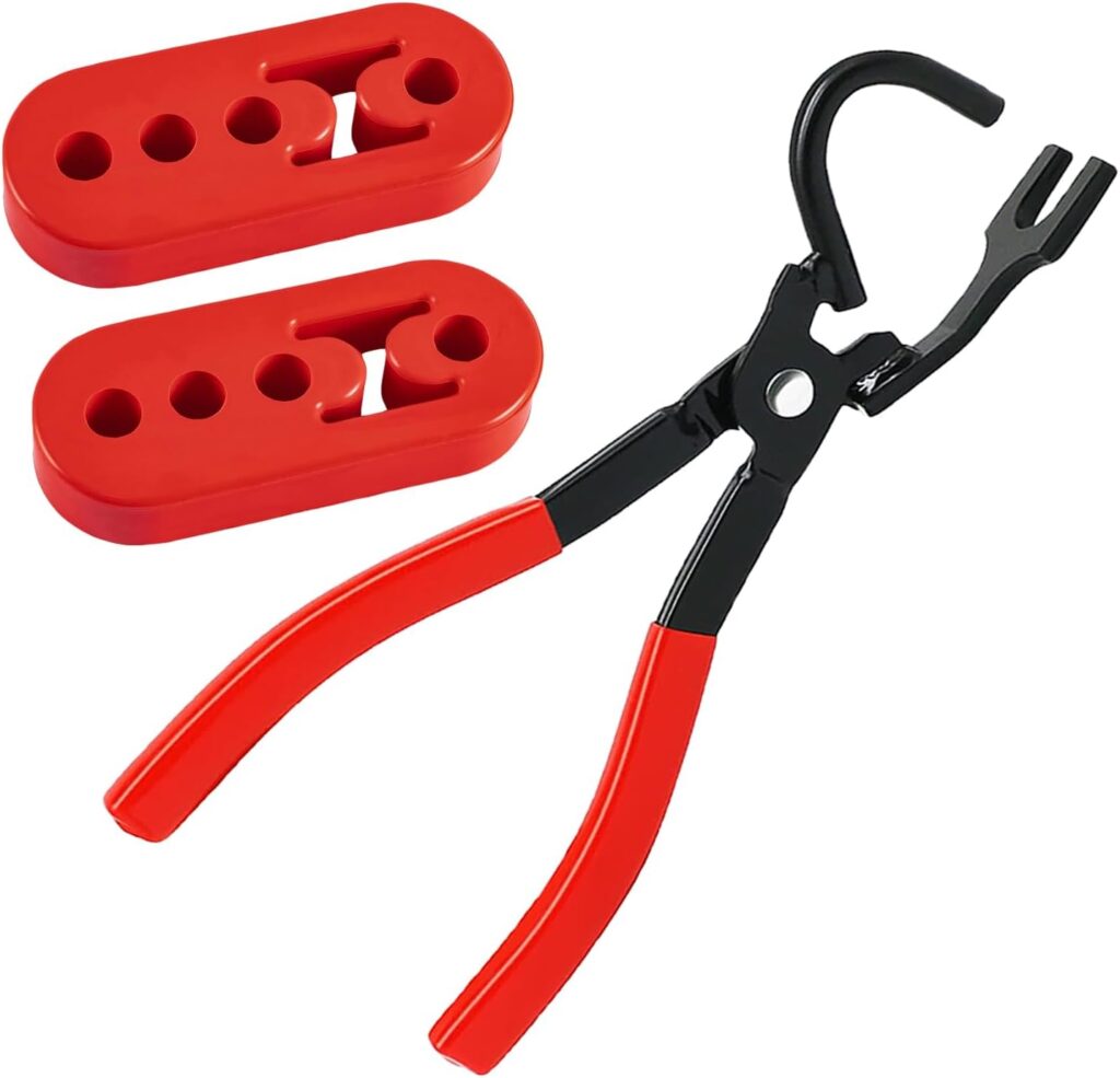 CAROTUPY 3Pcs Exhaust Hanger Removal Pliers and Exhaust Hangers Rubber set For Exhaust Muffler Hanger Removal and Adjustable Insulator Bushing Mount Replacement 4 Holes Universal (Red)