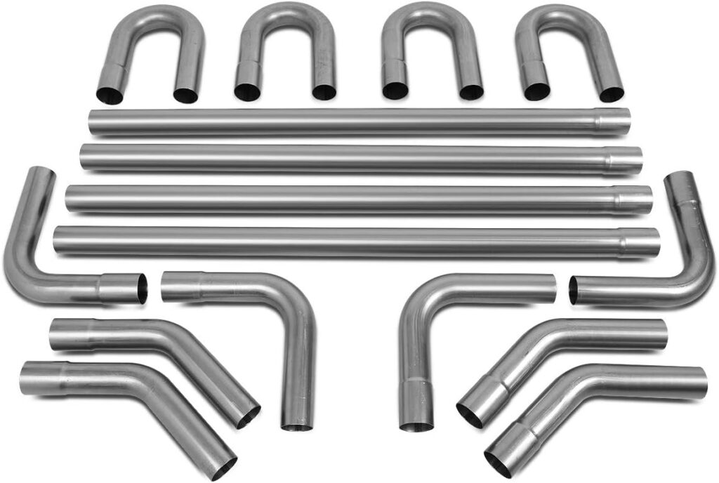 DNA MOTORING ZTL-30RAW 16 Pcs 3 Inches Mild Steel DIY Custom Mandrel Exhaust Pipe Straight  U Bend Tube Kit,Universal Fit