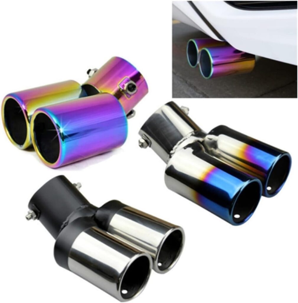 FUISSE Dual Outlet Car Exhaust Systems Tip Stainless Steel Slant Rolled Edge Auto Nozzle for Muffler Silencer Universal (Color : C)