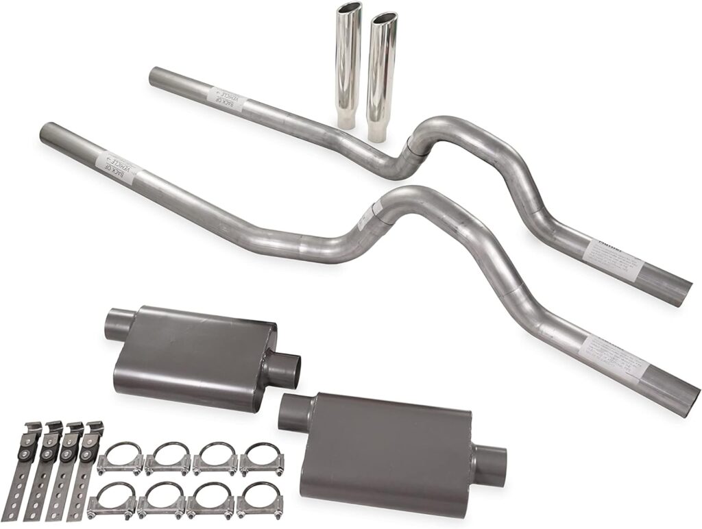 Truck Exhaust Kits - Shop Line Dual Exhaust System 2.5 inch Aluminized 2 Chamber Mufflers Rear Exit Polished Rolled Edge Clamp On Tips Fits 81 to 87 GM C/K 10 Half Ton