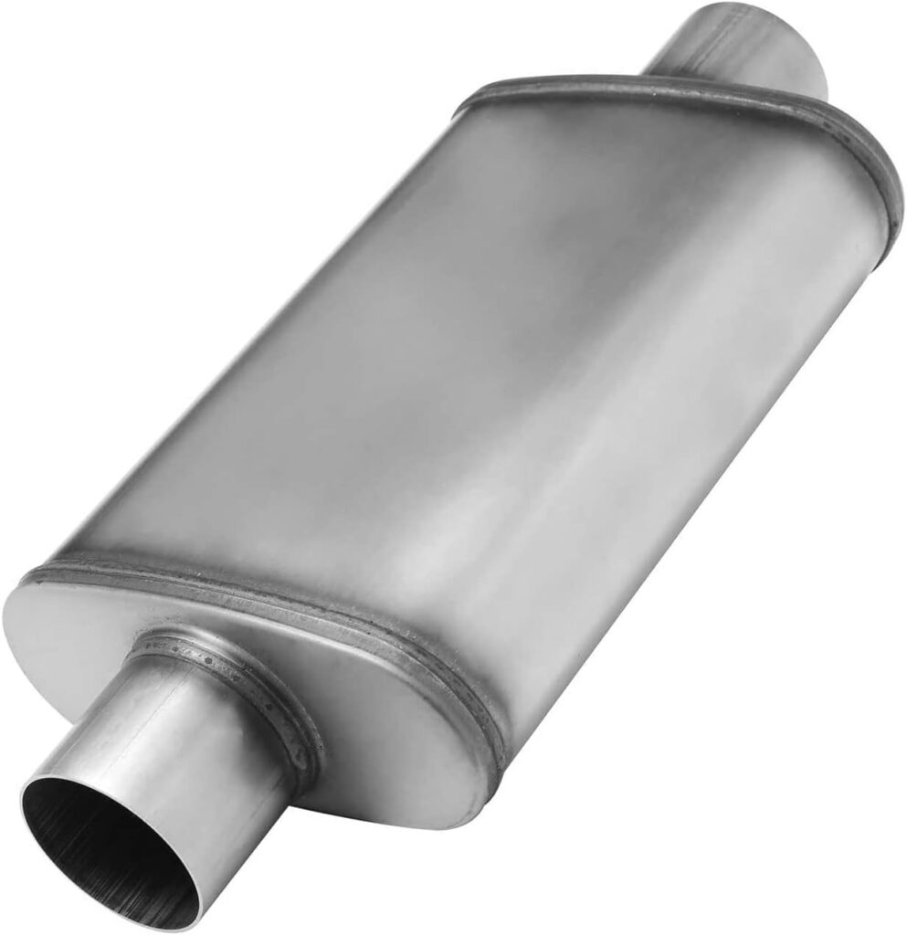 ALFLOW 2 inch Inlet/Outlet Exhaust Muffler, Straight-Through Chamber Performance Race Muffler Resonator with Universal Stainless Steel for Cars, Trucks