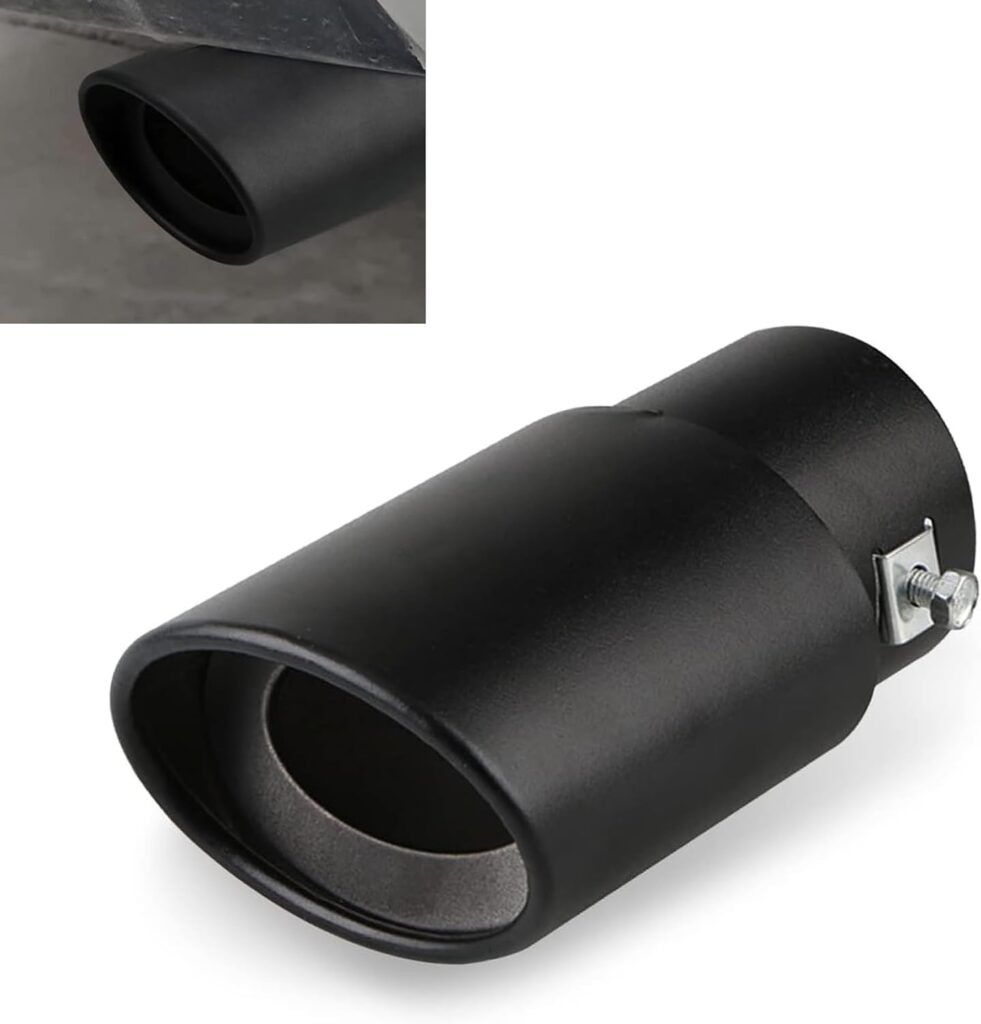 1 PC Car Stainless Steel 5.5 Exhaust Tip, 3.3 Outlet to 2.4 Inlet High Temperature Resistant Crimped Exhaust Muffler, Bolt-on Chrome Finish Tailpipe, Universal for Car (Black #Straight)