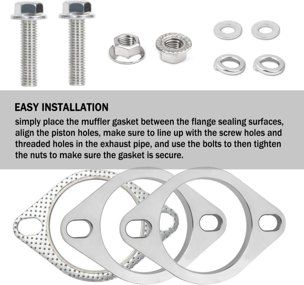 2.25 Inch 2-Bolt Exhaust Flange Repair Kit,Stainless Steel Exhaust System Kit with Exhaust Bolts  Exhaust Gasket,Exhaust Pipe Flange Gasket for Automotive Replacement Exhaust Flanges (2.25 Inch)