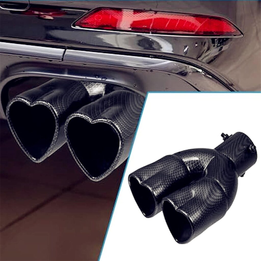 Carbon Fiber Heart Shaped 2.5 Exhaust Tip Bending Muffler Kit 2.25 Inlet System Car Mods Black (Dual exhaust)