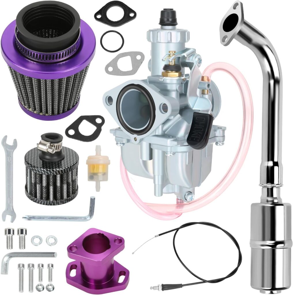 YOXUFA 212cc Carburetor Exhaust Header Muffler Stage 2 Assembly for Predator 224cc 196cc 200cc 6.5hp Coleman BT200X CT200U KT196 Baja Warrior MB200 GX160 GX200 Mini Bike Go Kart Parts